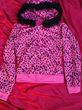 Hot Pink Leopard Print Hoodie with Faux Fur Trim